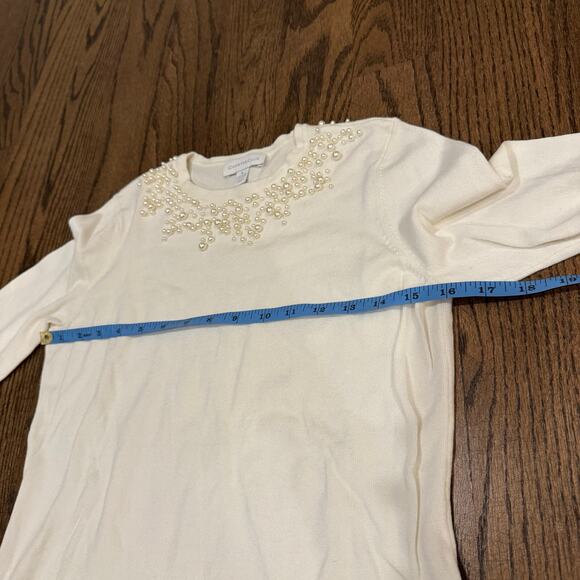Charter Club Womens Pearl Beaded Embellished Cream Crew Neck Sweater Size Small - Picture 7 of 7